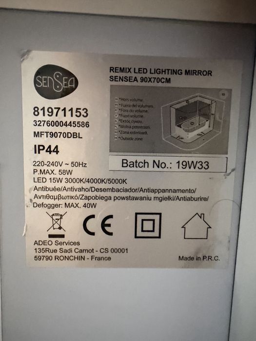 Oglindă baie cu iluminare LED – Sensea Remix 90×70 cm