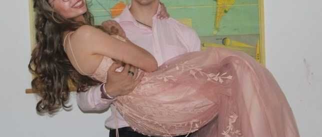 Розова бална рокля, размер S – елегантна, носена веднъж