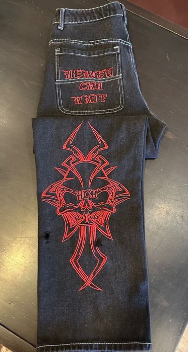 Мъжки / Унисекс streetwear дънки ”Heaven Can Wait” с бродерии