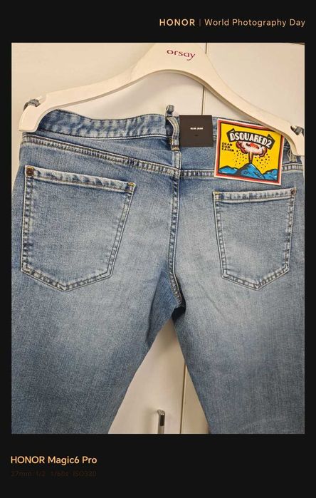 Dsquared2 Slim Jeans Dean Dan Caten – Albastru cu patch iconic