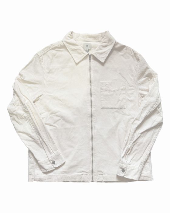 Jachetă H&M albă L – Textură waffle, fermoar metalic, aproape nouă