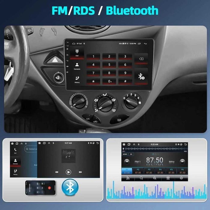 Мултимедия за Ford Focus Двоен дин Навигация плеър екран Android GPS, Carplay, Waze
