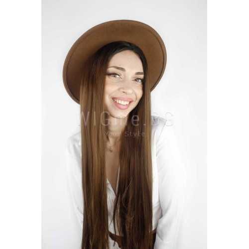 Дълга кестенява перука с черни корени Сидни