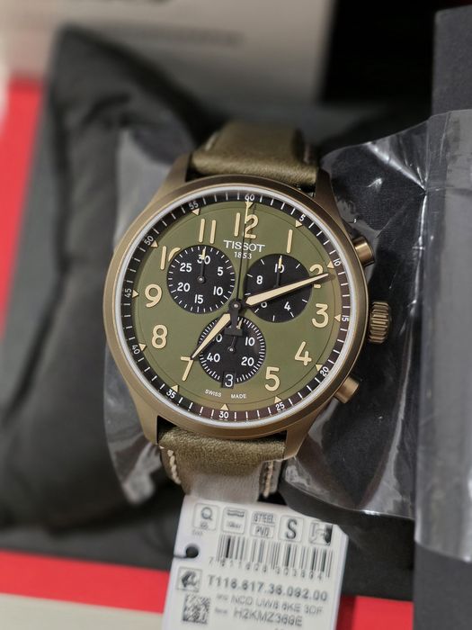 Ceas sigilat Tissot Chrono XL 45mm, culoare bronz, curea piele kaki
