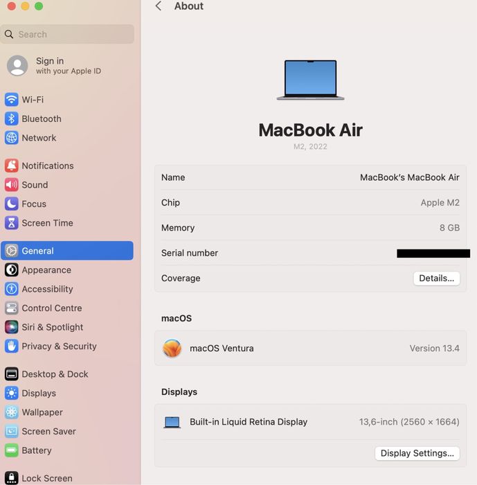 MacBook Air 2022 13.6 inch M2, 512 GB, 8 GB RAM, Silver, Foarte bun, Cod produs: N40V