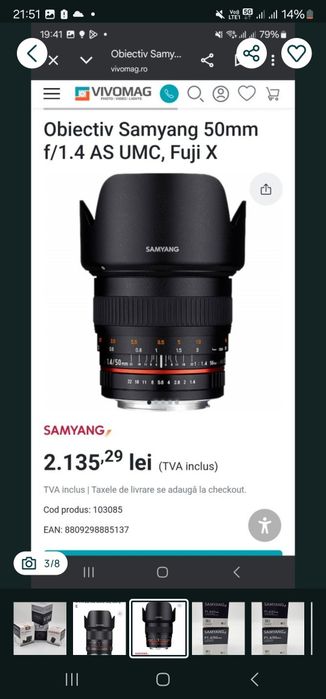 Obiectiv Samyang 8mm , 12mm  , 50 mm , 85 mm