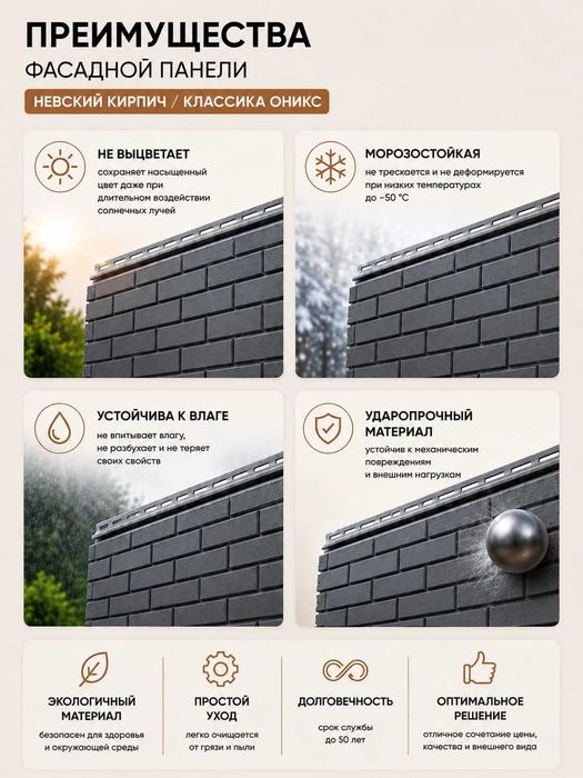Фасадная панель Кирпич Невский Оникс
