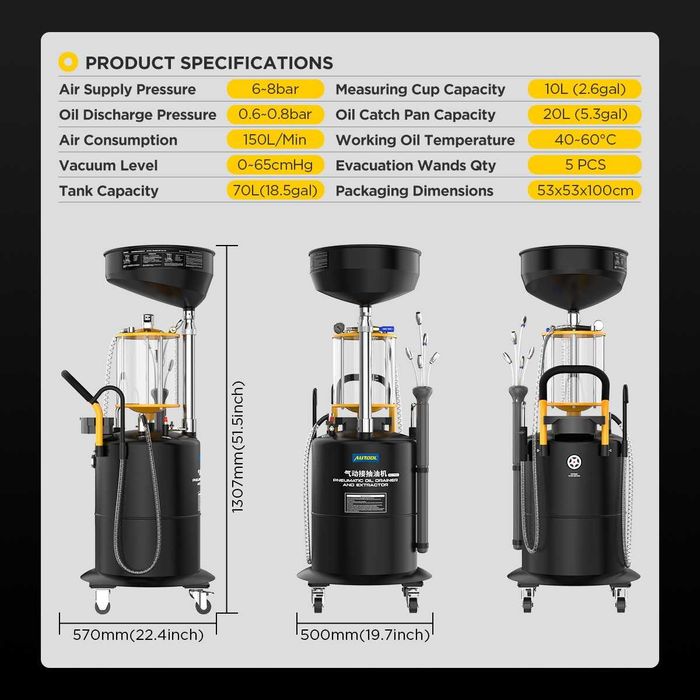 Машина за смяна на масло AUTOOL OD720, източване и събиране с вакум