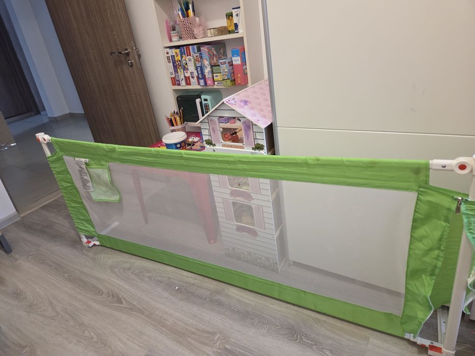 Balustrada de protectie pat copii vidaXL, verde, 180x25 cm, textil 101