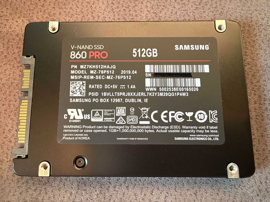 4x SODIMM Samsung 16GB DDR4-3200 64GB RAM Laptop, SSD 512GB Samsung 860 PRO, SSD 500GB 860 EVO S-ATA3