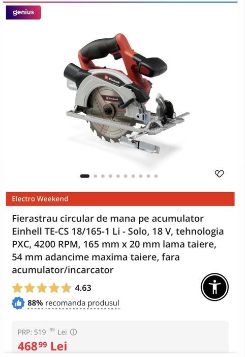Fierastrau circular pe acumulator Einhell
