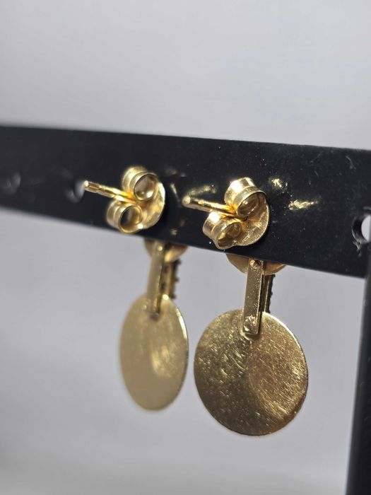 Cercei Dublu Disc din Aur 14K cu Zirconii Strălucitoare