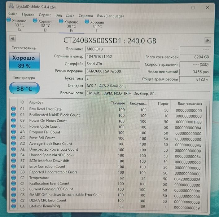 SSD накопитель Crucial 240GB