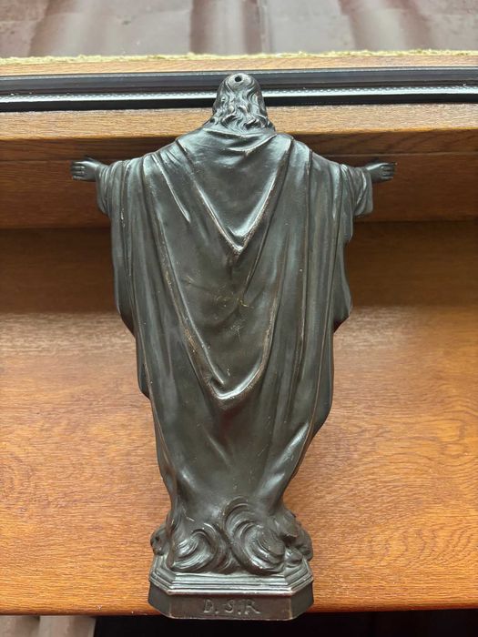 Statuetă cu Iisus Hristos din antimoniu vopsit/marcaj D.S.R/H=25cm/G=1,600kg.