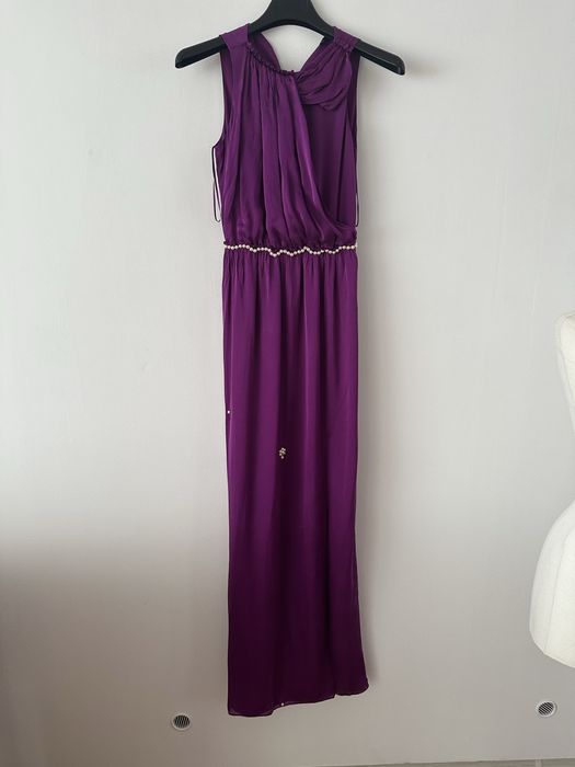 Massimo Dutti Rochie Lunga Maxi Matase Naturala perle mov