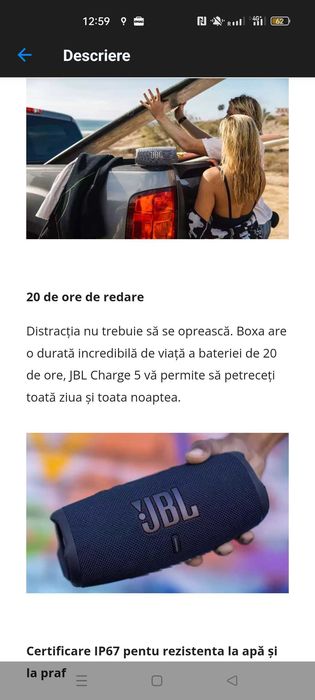 JBL Charge 5 Rosie – ca Nouă | Bluetooth | IP67 | Bass Puternic  550