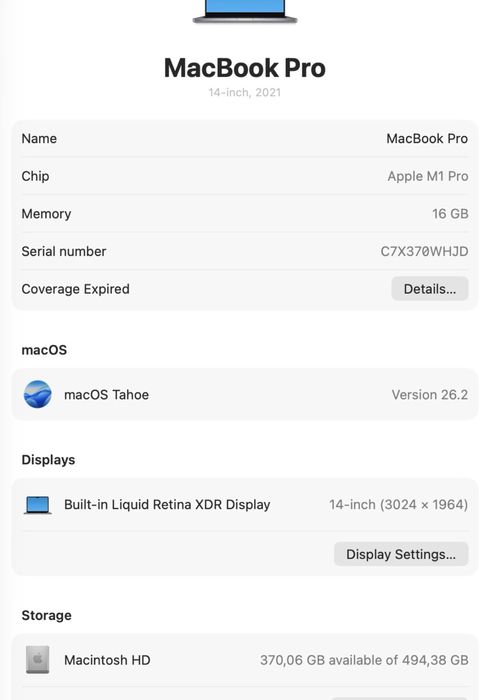 Macbook Pro 14, m1 pro, 512gb