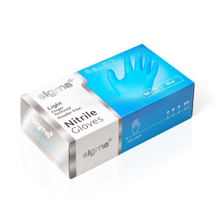 Перчатки нитриловые Sigma+ Light. Голубые. 100% нитрил. Оптом.