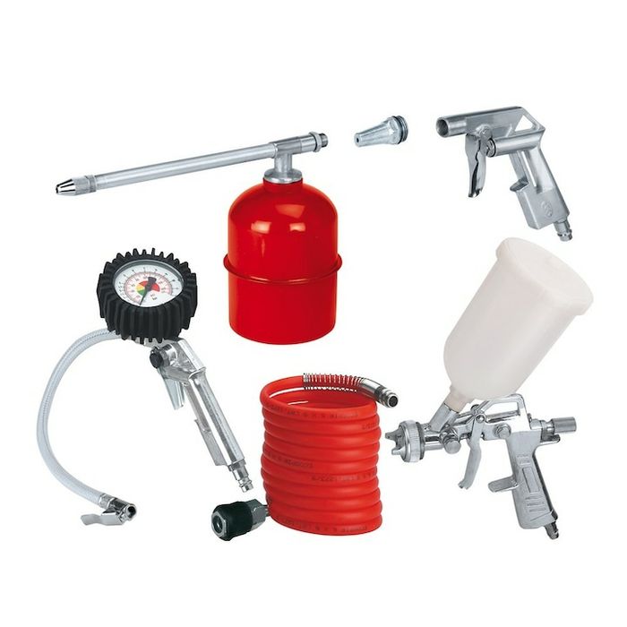 Kit aer comprimat Einhell, 5 piese, vopsit și varuit capacitate rezervor 0.6 l, 0.9 l