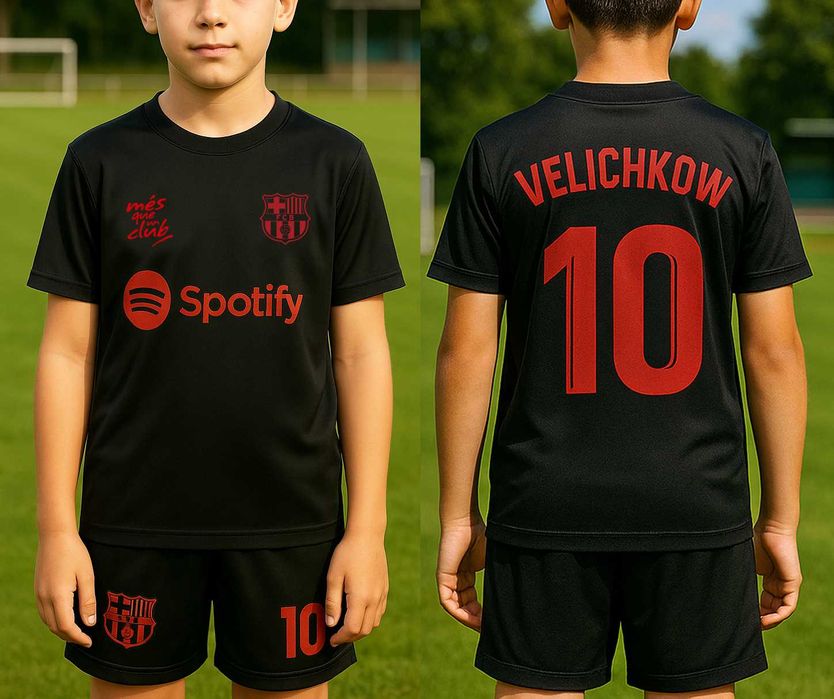 Екип тениска и шорти БАРСЕЛОНА BARCELONA Yamal с ИМЕ и НОМЕР по ИЗБОР!