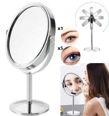 Настоилно козметично увеличително двулицево огледало 5 кратно