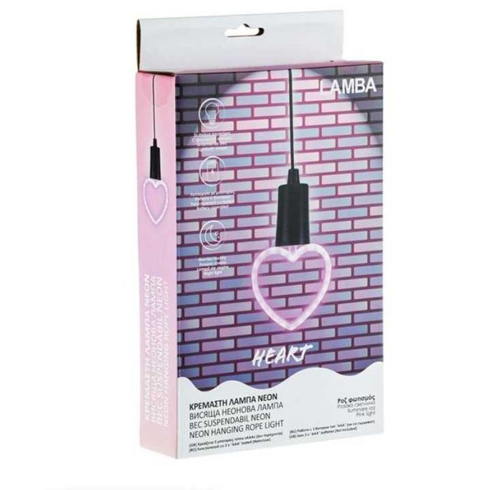 Парти лампа неоново сърце с батерии - розова