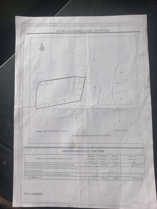 Ракат махалла Урикзор кучаси 7.45-соток Фасад:19.40-метр Ер Хисобида