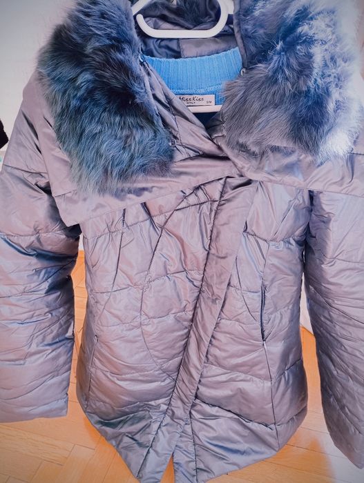 Яке с гъши пух и естествен косъм в синьо