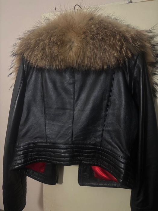 Яке от естествена кожа и яка от лисица