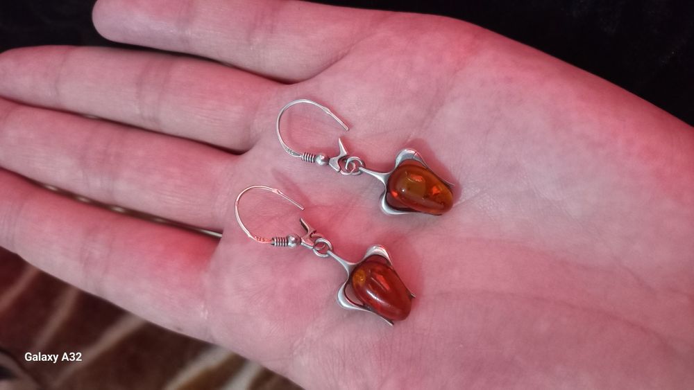Серебрянные Сережки с янтарином, проба 925