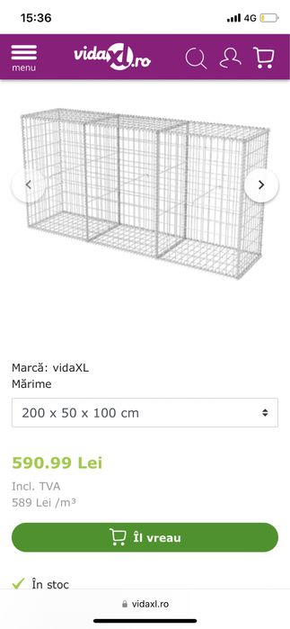 Cos/perete gabion cu capace 200x50x100