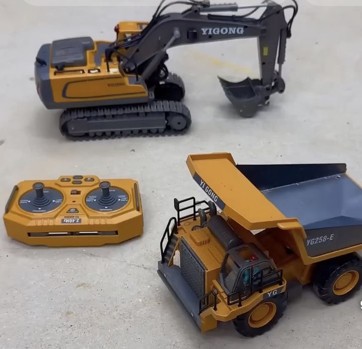 excavator cu  telecomanda, metal,  baterii reincarcabile