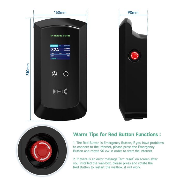 22KW 32A 3-фазна зарядна станция за електрически автомобили тип 2 WiFi