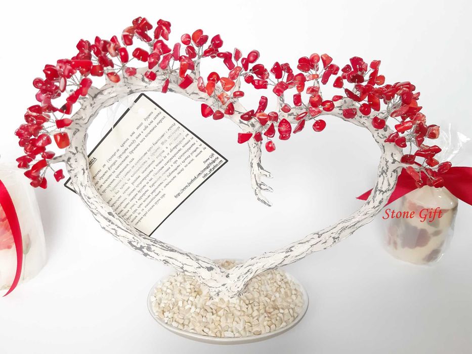 Дръвче Червен Корал Сърце, Подарък Момиче, Подарък Жена, Рожден Ден