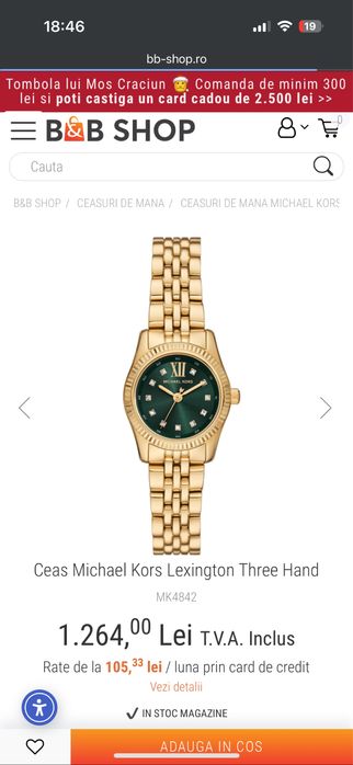 Ceas Michael Kors Lexington Three Hand MK4842 - 26mm diametrul Nou