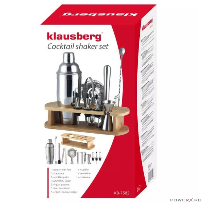 Set cocktail shaker pentru barmani, 16 piese, gri, Klausberg