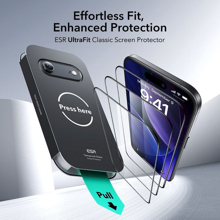 ESR UltraFit закалено стъкло 2-Pack за iPhone Air – черна рамка