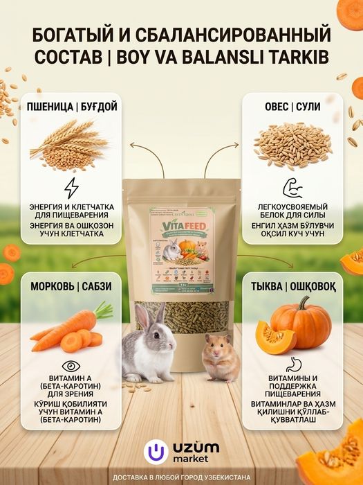 Vitaminlashgan Korm - Quyonlar va kemiruvchilar uchun