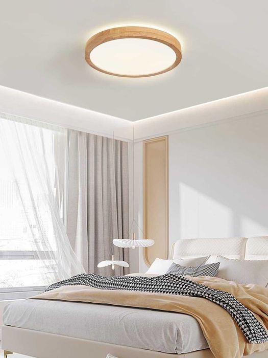 Plafoniera LED lemn stejar, dimabila, telecomanda, 32W, reglabila -NOU