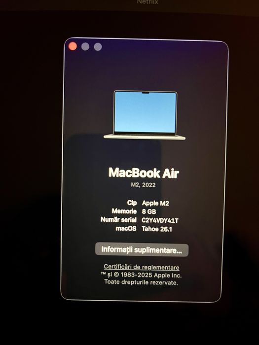 Vând Macbook Air M2, 8 GB, 256 GB, 2022
