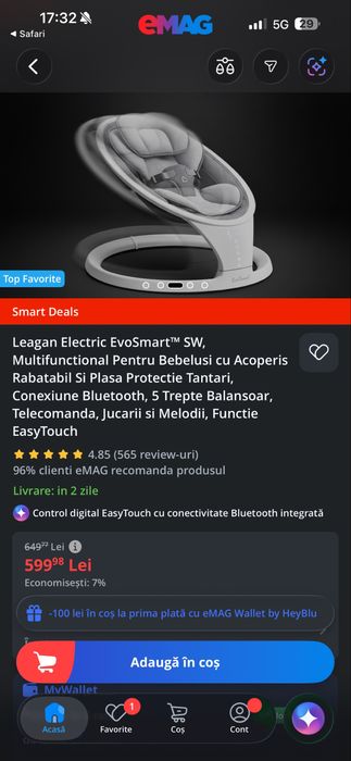 Leagan electric EvoSmart balansoar copii