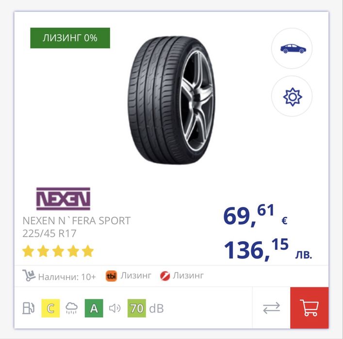 2  броя  чисто нови гуми NEXEN N`FERA SPORT 225/45 R17 94Y XL ZR FR