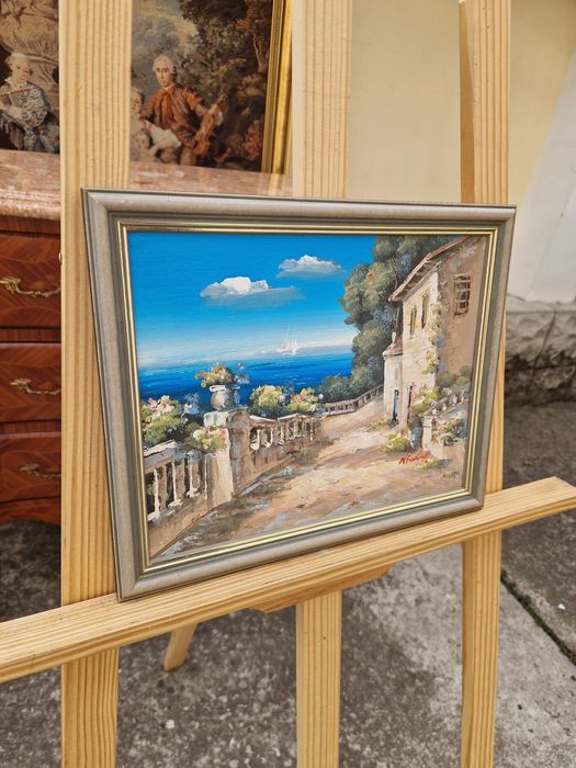 Страхотна майсторска антикварна картина масло на фазер