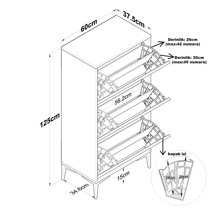 Шкаф за обувки Puzzle-home 2817, 3 отделения, Орех - антрацит-Промоция
