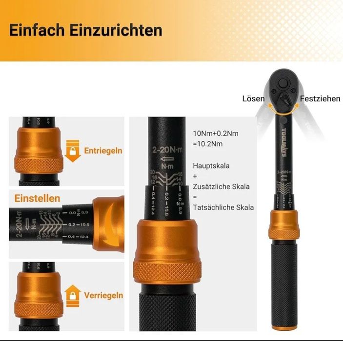 Cheie dinamometrică TOOLMAYS pentru bicicletă și motocicletă, 1/4 inch