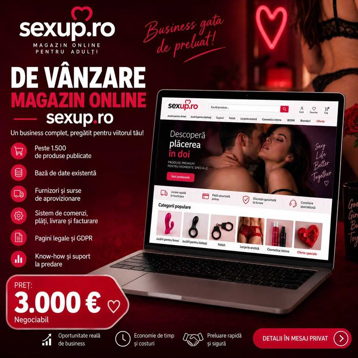Vand magazin online functional Sex Shop – sexup.ro | 1.500+ produse + 400+ comenzi
