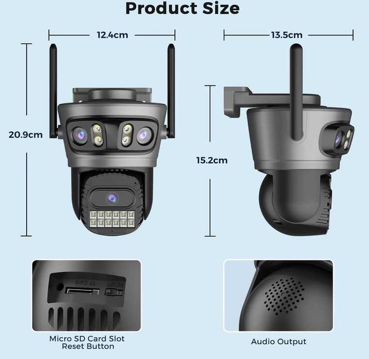 Camera Supraveghere Wifi Rotativa 360° 6K TRIPLĂ 3 zone acoperire