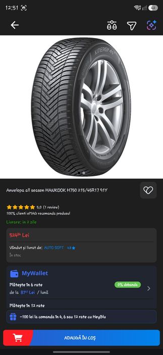Anvelopă Hankook Kinergy 4S2 H750 215/45 R17 91Y All Season.