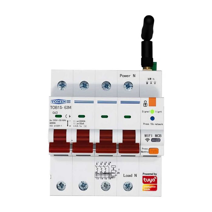 4P 63A TUYA WIFI автоматичен прекъсвач , защита от пренапрежение и ток