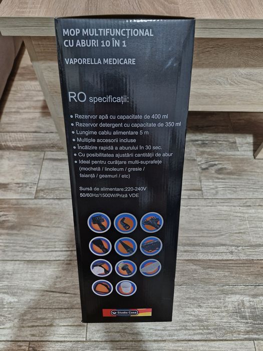 Mop cu aburi 10 in 1 Studio Casa Vaporella 0.4 l, 1500 W, 3,5 bari, Alb/Verde